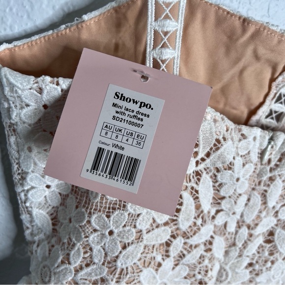 Showpo Dress Women Size 4 Small Lace Mini Ruffled White Fit & Flare CC - Picture 6 of 9